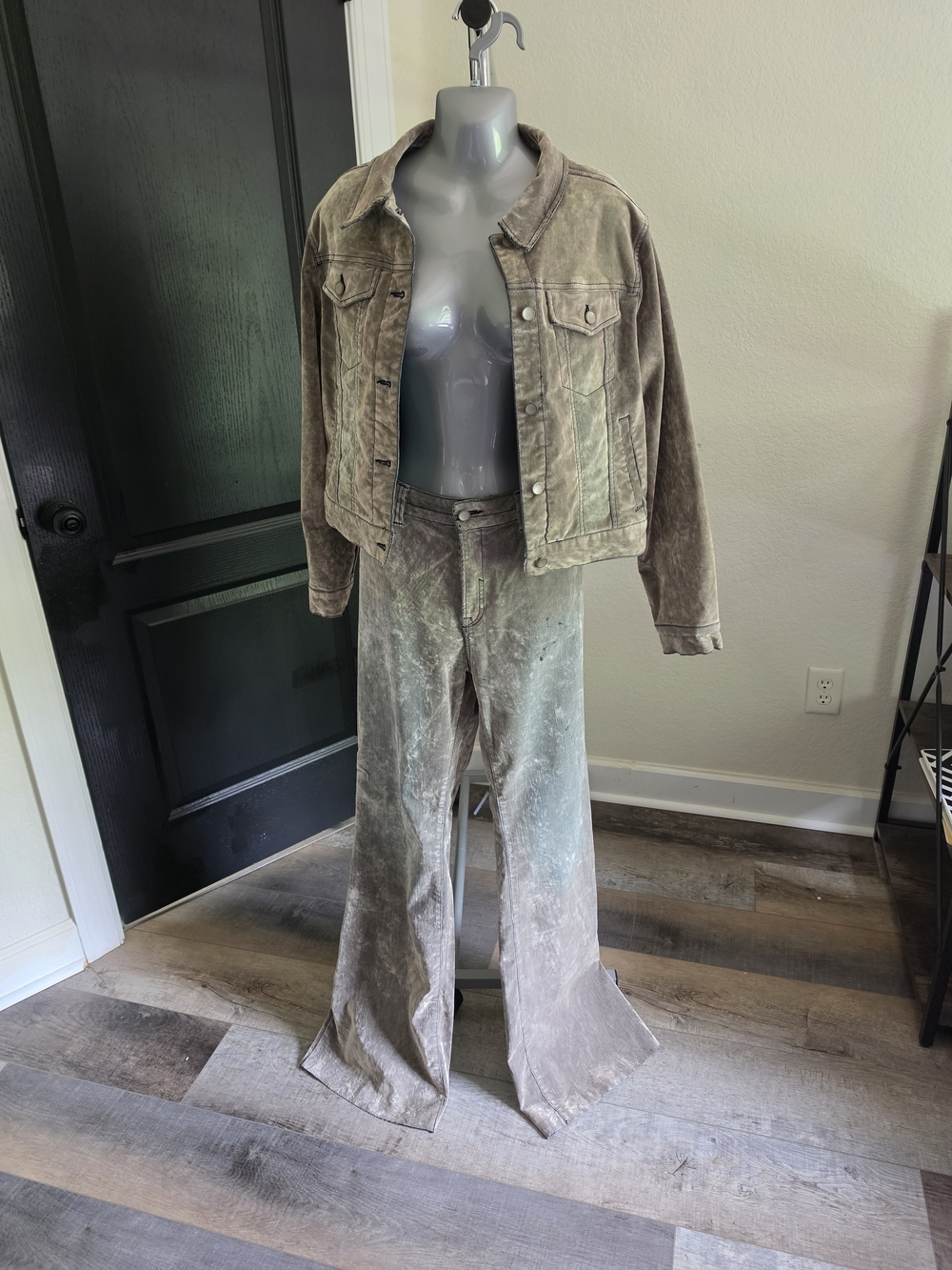 Fashion Nova Olive Green Washed Flared Jeans and Jacket Set